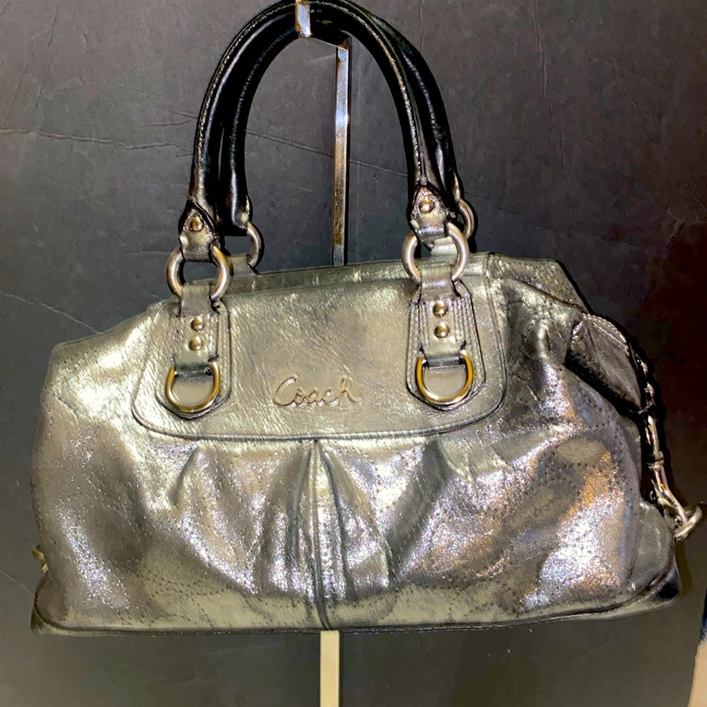 VGUC Vintage Silver and black leather satchel.